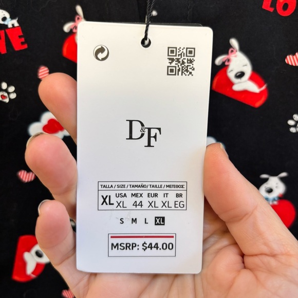 Denim & Flower Men’s Black Shirt with Hearts Puppy Dogs Love XL NWT - Picture 9 of 11